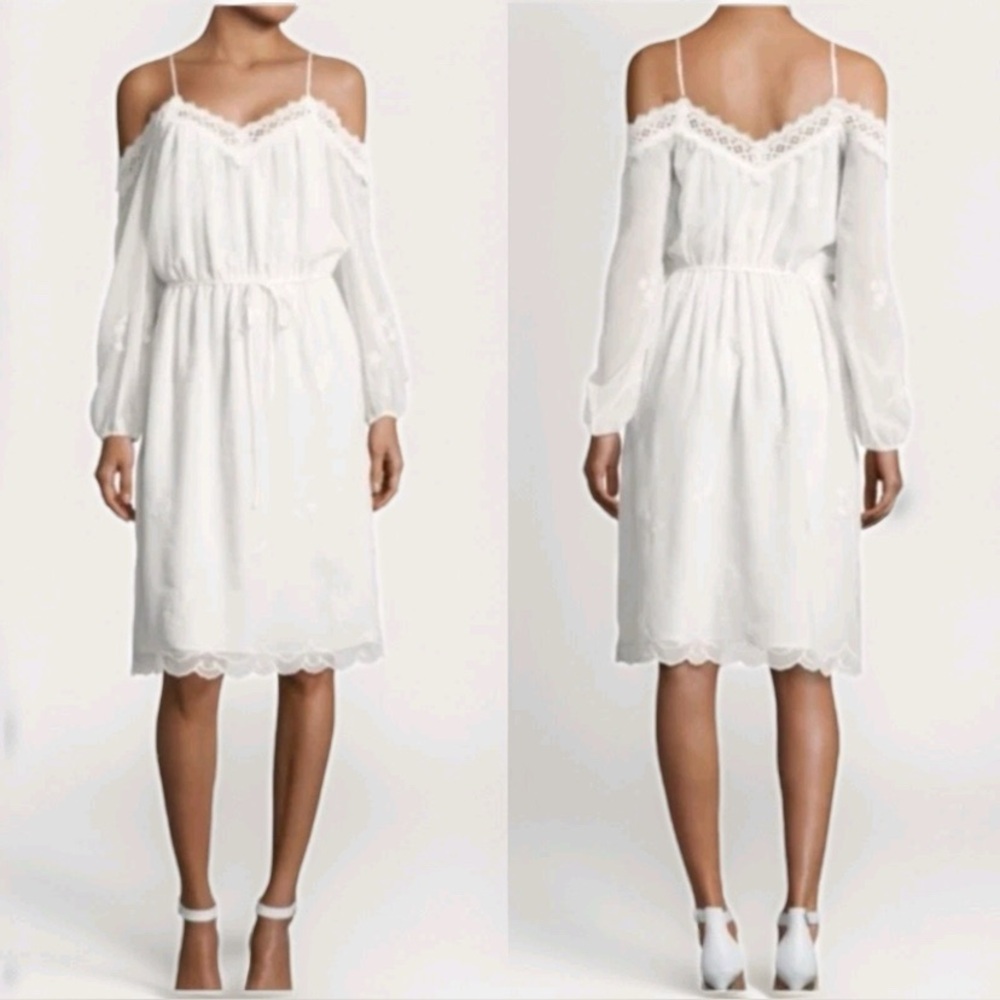 WAYF Amelia Lace Dress White Romantic Cottage Embroidered Cold Shoulder NWT